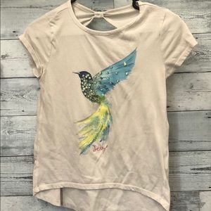 White Tee Shirt With Blue Bird Graphic